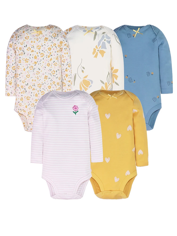 

5 Pieces Baby Girls Bodysuits Summer Cotton Baby Clothes Long Sleeve Newborn Body bebe 6-24 Months Infant Cartoon Clothing