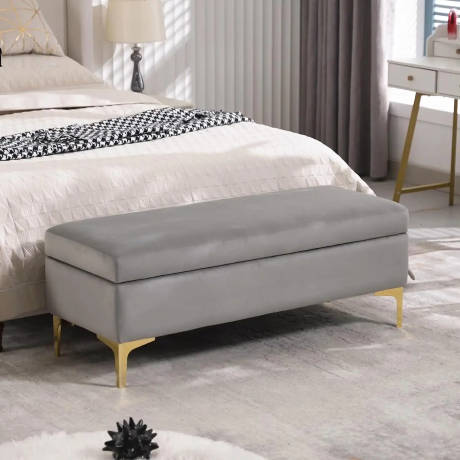 

46” Storage Ottoman Bench End of Bed Bench Upholstered Foot Rest Rectangular Storage Chest Velvet Footstool for, Customized