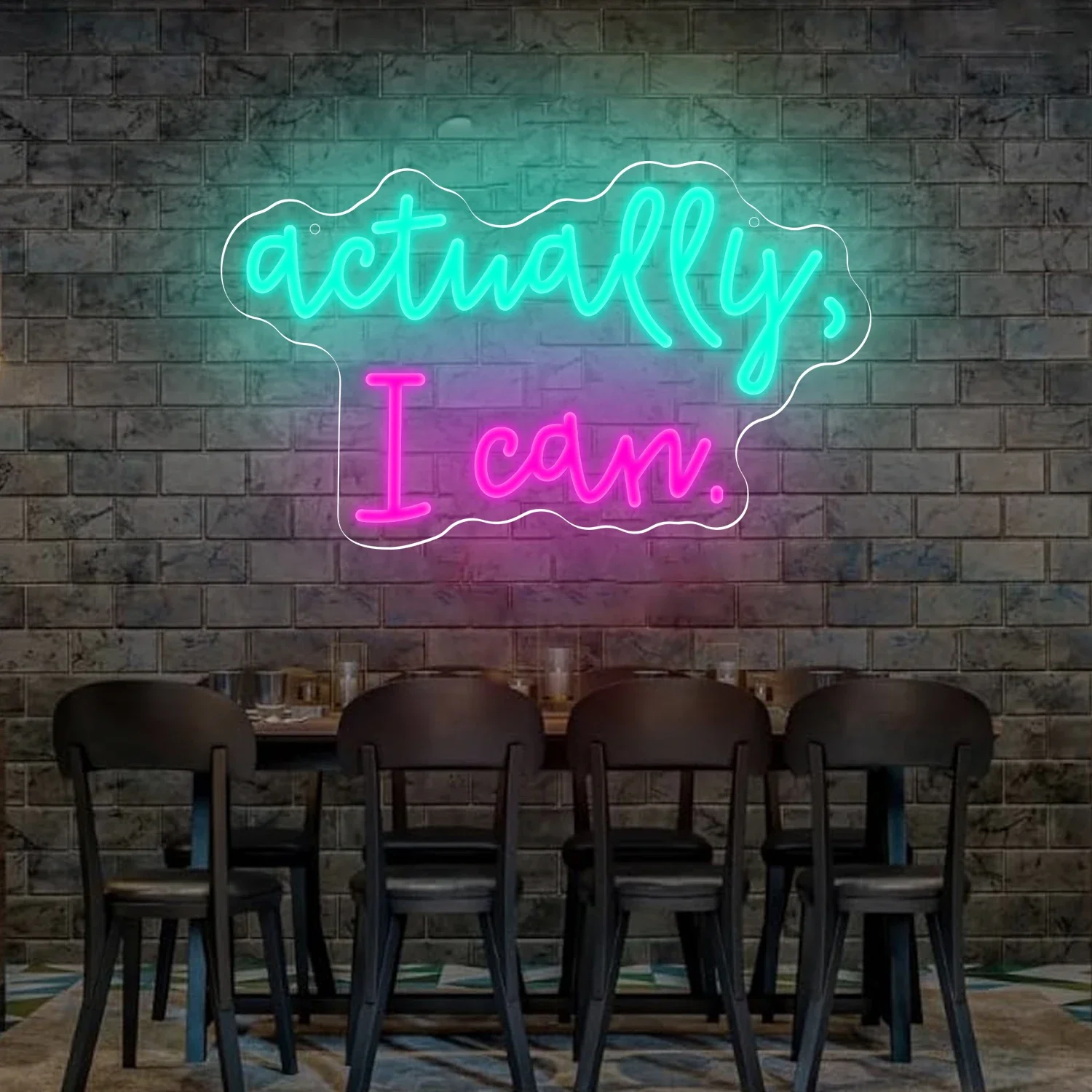 Actually I Can Neon Sign Motivational Quote LED Wall Art USB Powered Green Pink Cloud Decor Gym Home Office Aesthetic Light