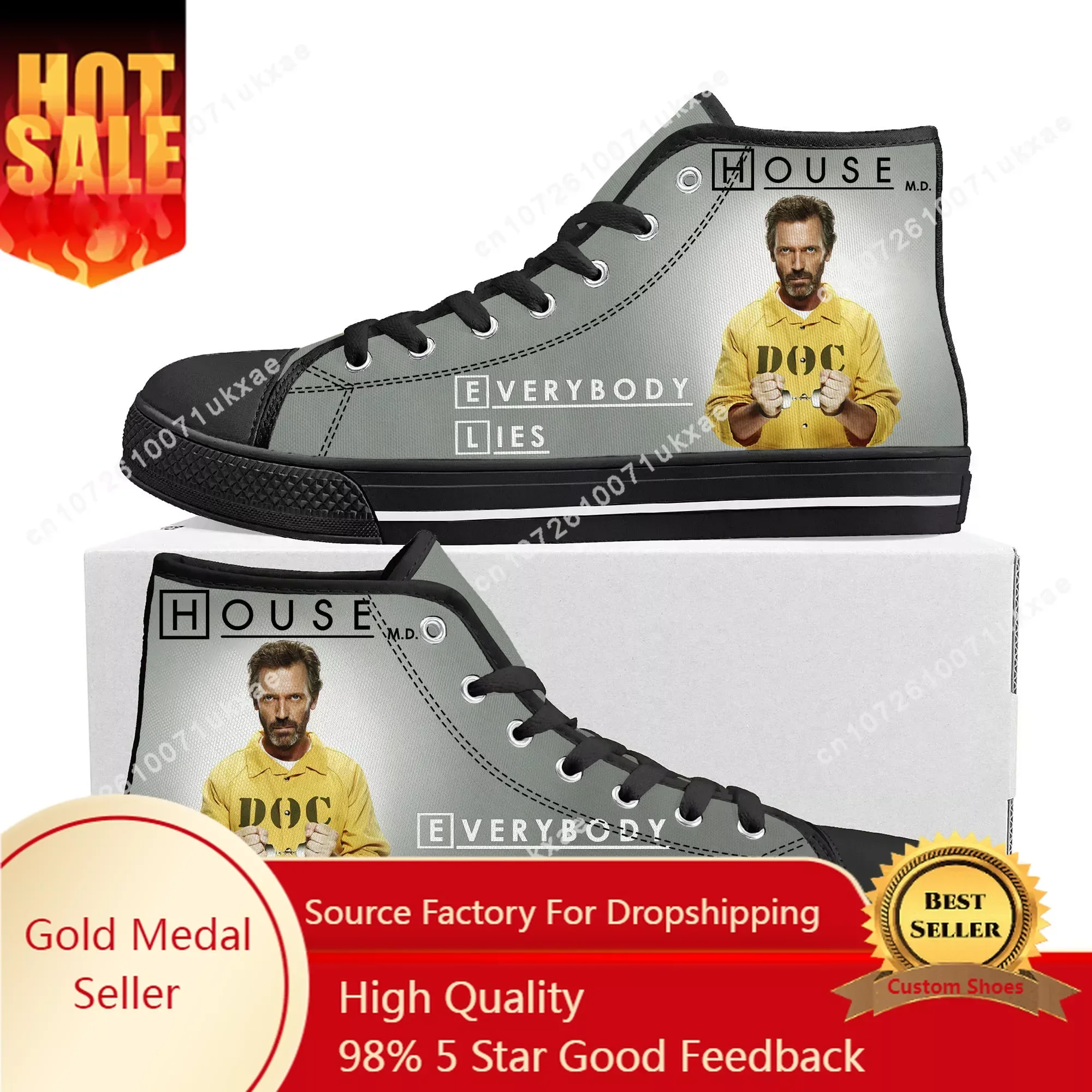 

House M.D. High Top Sneakers Mens Womens Teenager High Quality Hugh Laurie Canvas Sneaker couple Shoe Casual Custom Made Shoes