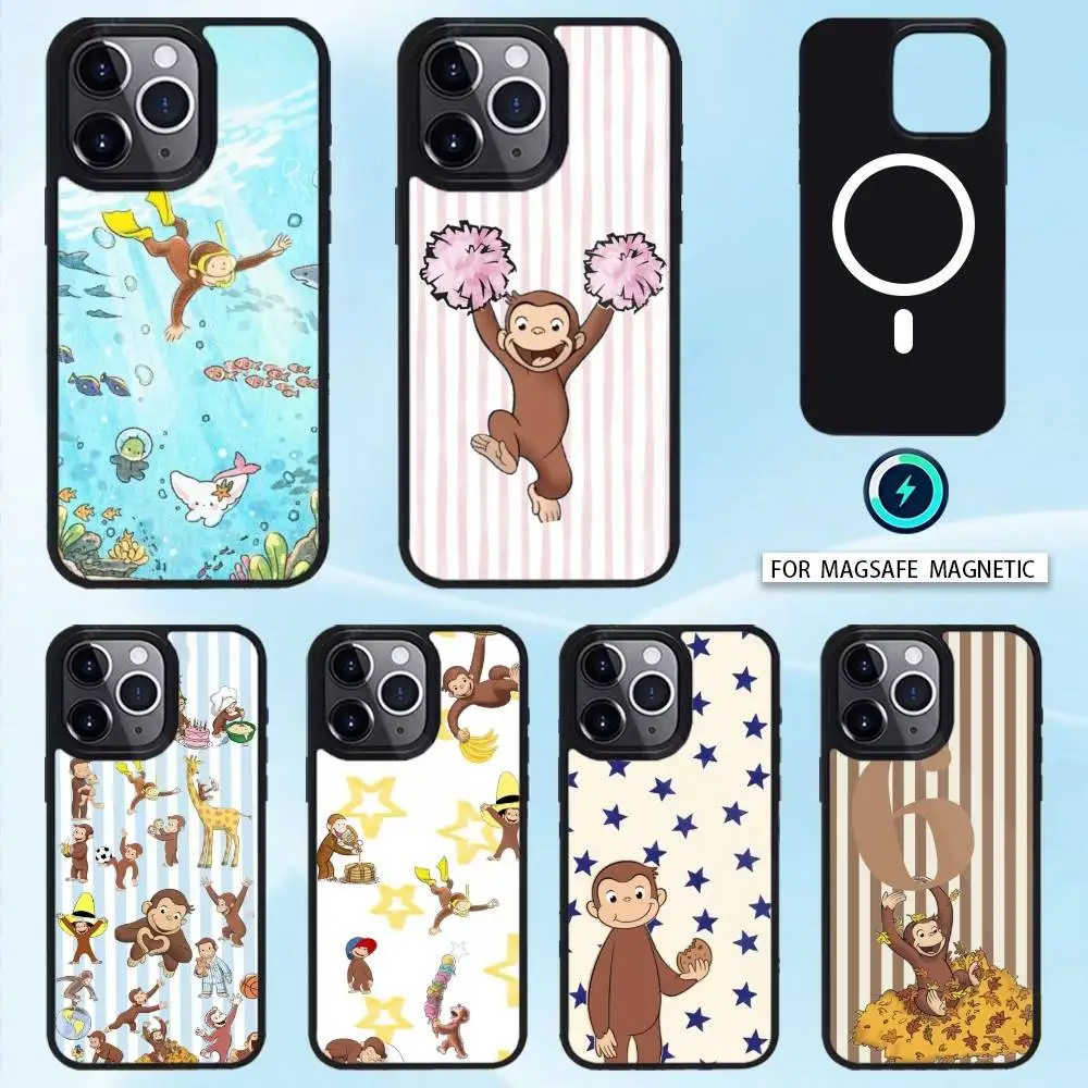 

Curious George Monkey Phone Case Magnetic For iPhone16 15 14 13 12 Pro Max For Magsafe Wireless Charging Cover