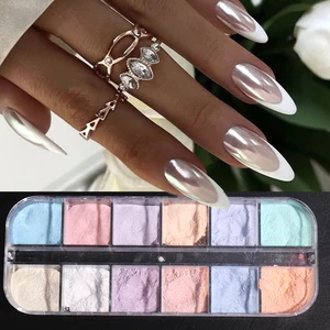 12 colores Aurora Polvo Nail Glitter Mirror White White Fairy Fair Fine Cromo Roce en la decoración de la manicura del polvo 10 Mejores brillo de ventas 1 kg - №9