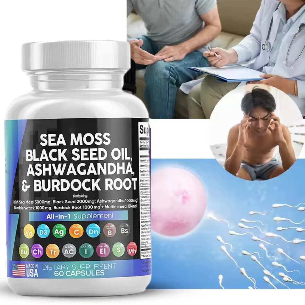 Natural Ashwagandha & Sea moss Capsules for Men, Increase , Ashwagandha & Turmeric, Energy Supplement, Muscle Mass Endurance