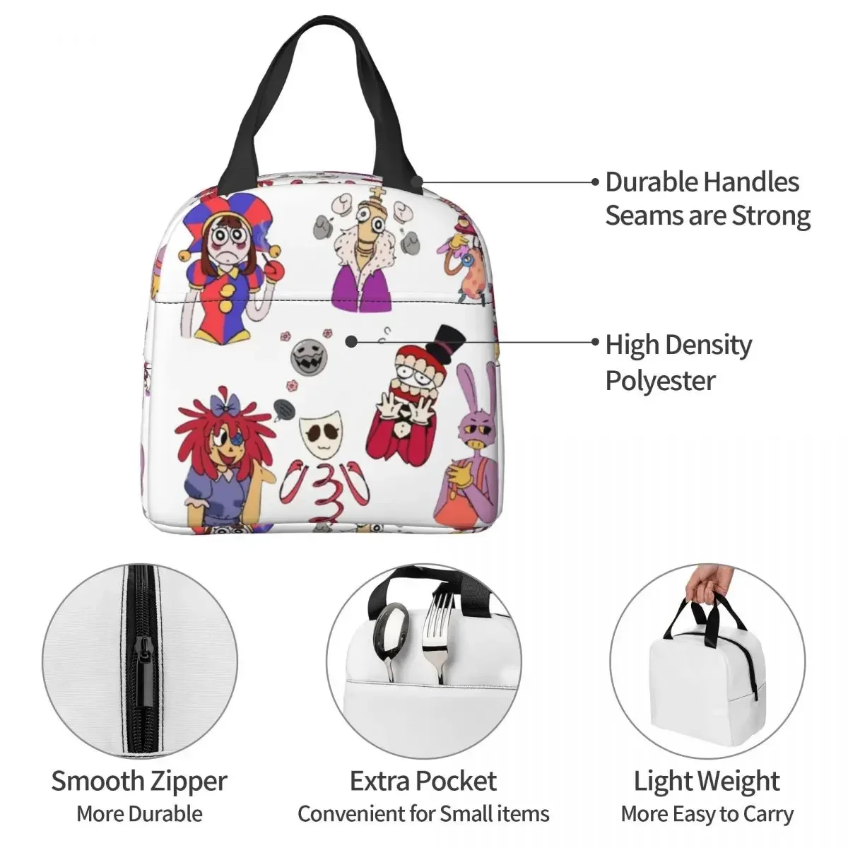 The Amazing Digital Circus Kinger Justin Bieber Bolsa de almuerzo aislada Bolsa térmica Contenedor de comida Caja de almuerzo portátil Tote School