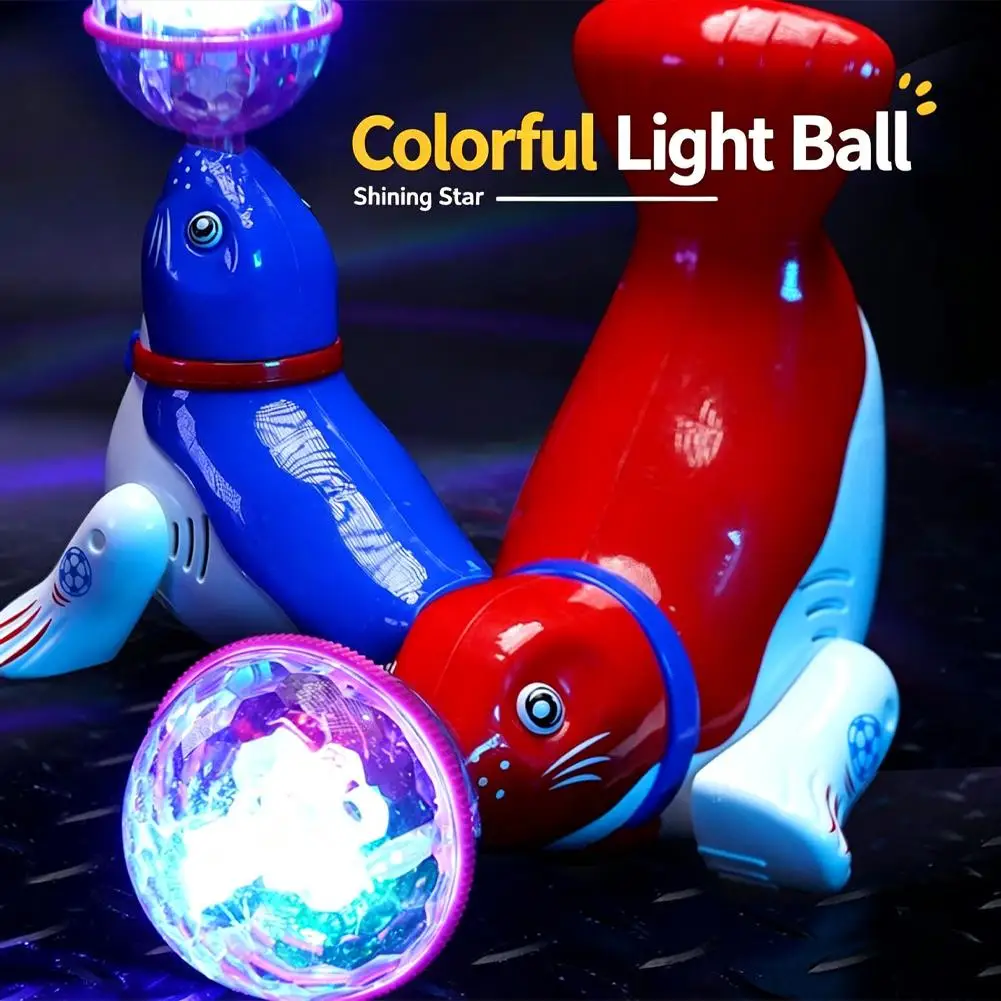 Walking Rotating Electric Sea Lion Toy with LED Light and Sound Balancing Ball Interactive Kids Gift - view 3