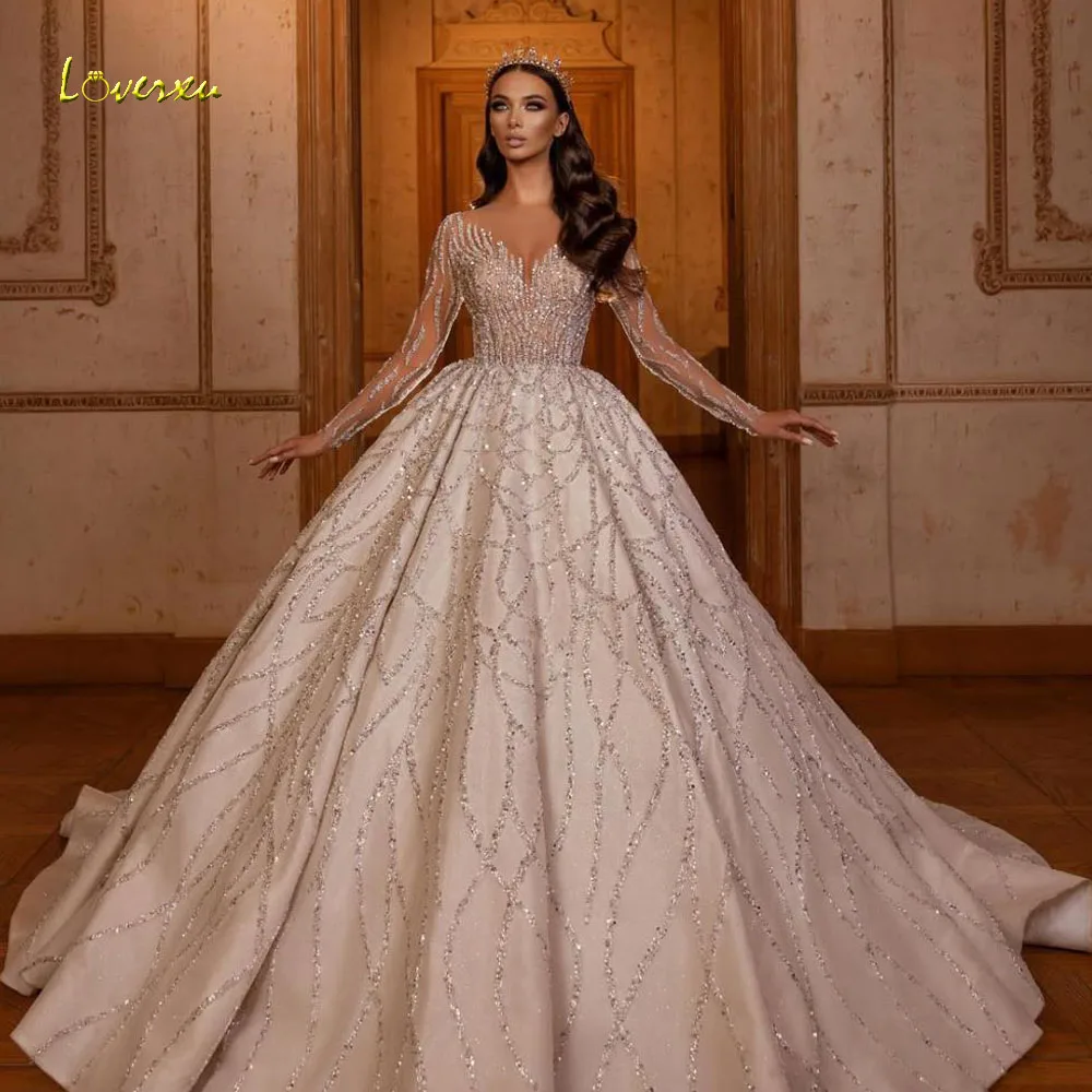 

Бальное платье Loverxu, блестящие свадебные платья, милое платье Vestido De Novia, расшитое бисером и блестками, роскошные королевские свадебные платья на заказ