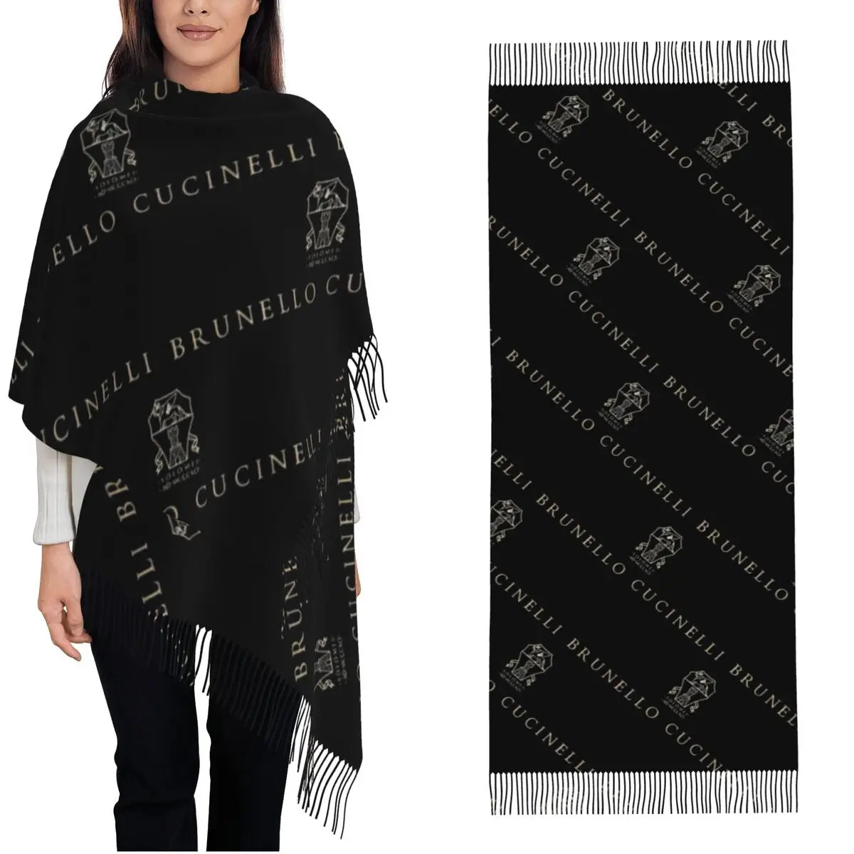 Brunello Cucinelli Logo Winter Scarfs for Women Luxury Brand Pashmina Shawl Wraps for Evening Dresses Large Warm Soft Scarves