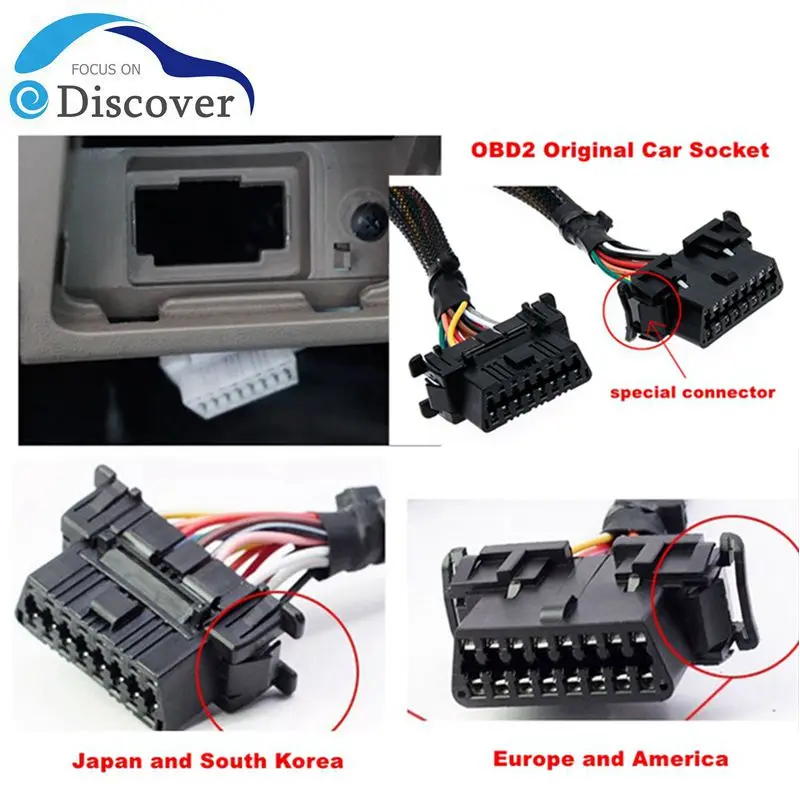 OBD2 30CM 2 In 1 Cable 16pins Available to Connected Converted Extension Cables for Kia