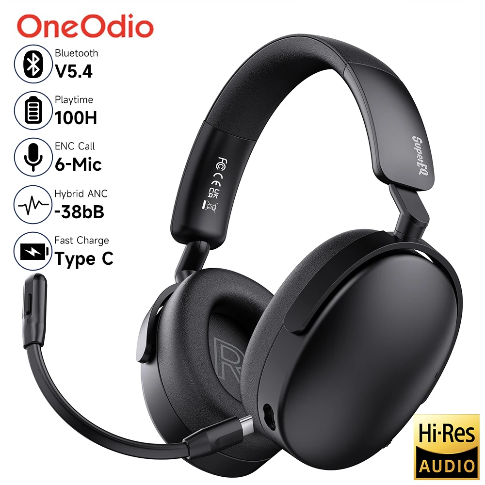 Oneodio SuperEQ A200 Wireless Bluetooth 5.4 Headphones Hybrid Active Noise Canceling Over Ear Headset Hi-Res Audio 6-Mic AI ENC