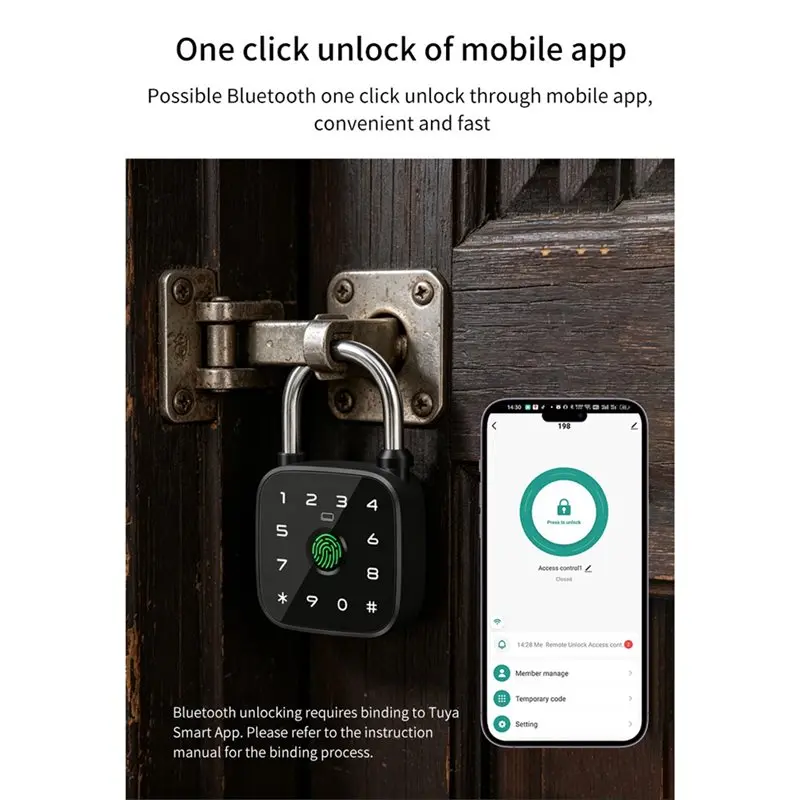 ABRU-Tuya APP Fingerprint Password Bluetooth Smart Padlock Mini Waterproof Biometric Electric Lock For Locker Luggage Gym