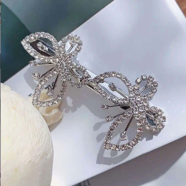 2022 INS Cute Double Butterfly Hair Clips Clamp for Women Girl Rhinestone Hairpins Barrettes Crab Clip Bridal Hair Accessories