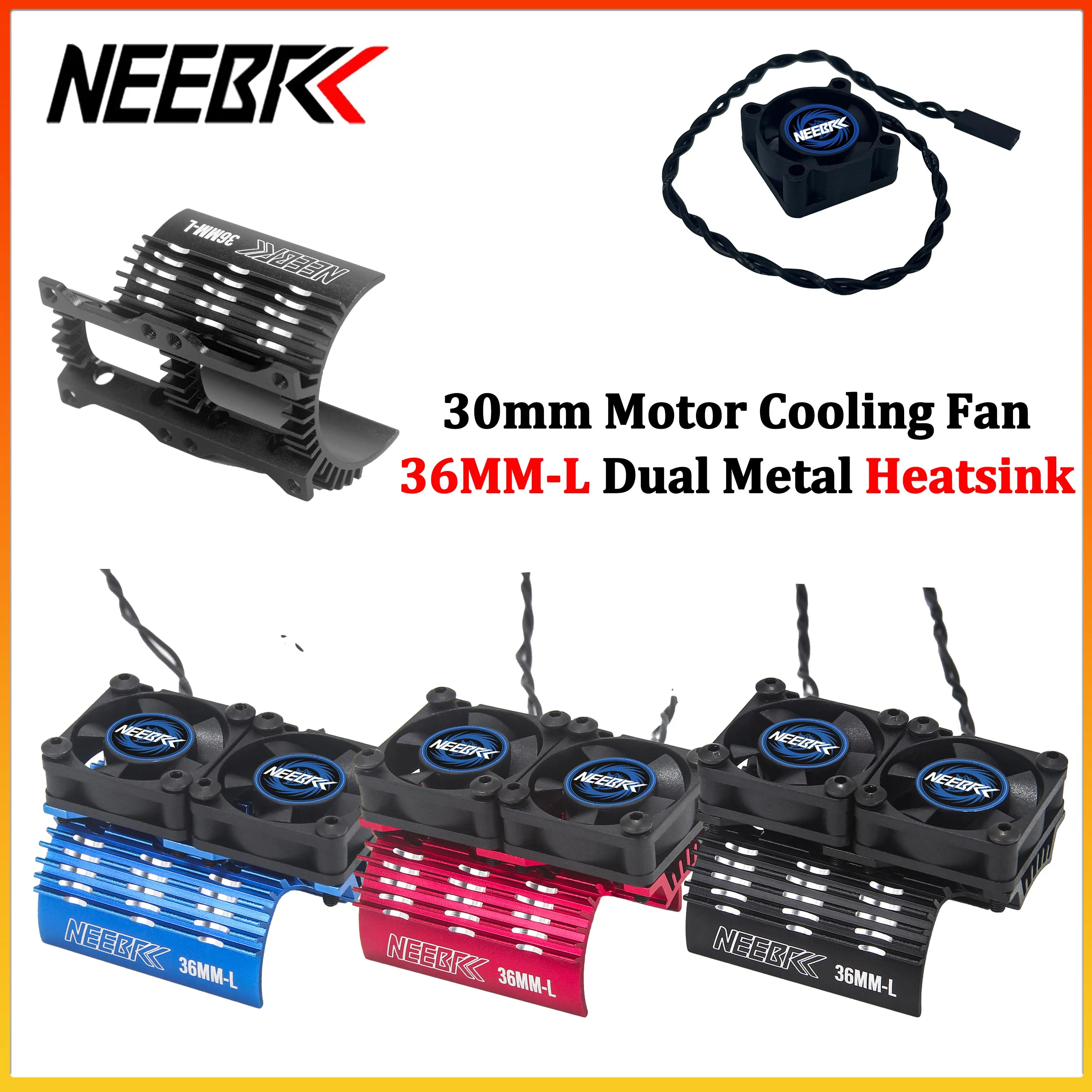 NEEBRC 36MM Metall-Kühlkörperhalter mit 30mm Doppelmotor-Kühlventilator 5-12V für RC-Auto 3650 3652 3660 Bürstenloser Motor Upgrade-Teil