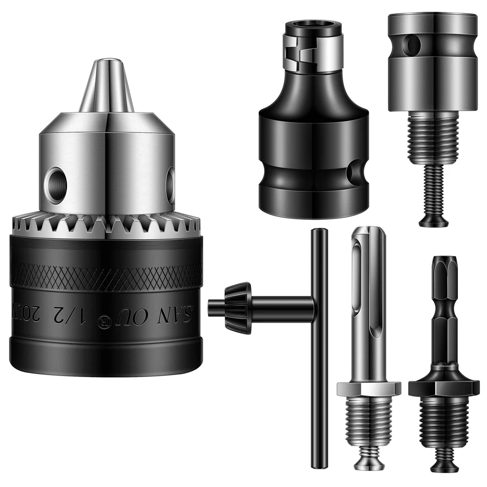 6 ชิ้นความจุเจาะชุด Chuck 1.5-13 มิลลิเมตรเจาะ Chuck Converter 1/2-20UNF Mount Impact Driver Bits Chuck เจาะ Chuck