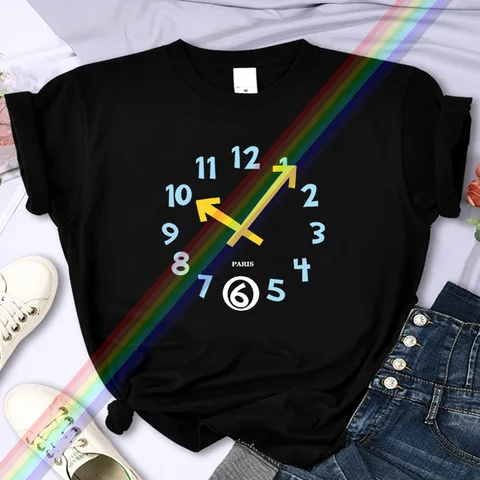 여성용 럭셔리 브랜드 고품질 SummerAlarm 시계 프린트 티셔츠 100% 코튼 캐주얼 오버 사이즈 Y2k 성격 슬리브 o 넥