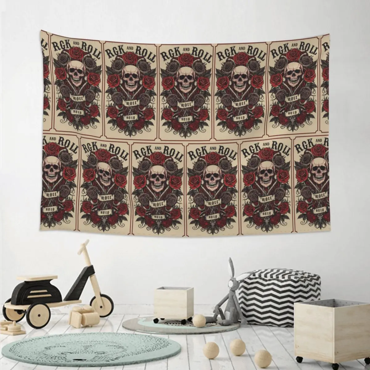 Crazy Rock Skull Rose Tapestry Funny Wall Hanging Aesthetic Home Decor Tapestries for Living Room Bedroom Dorm Room
