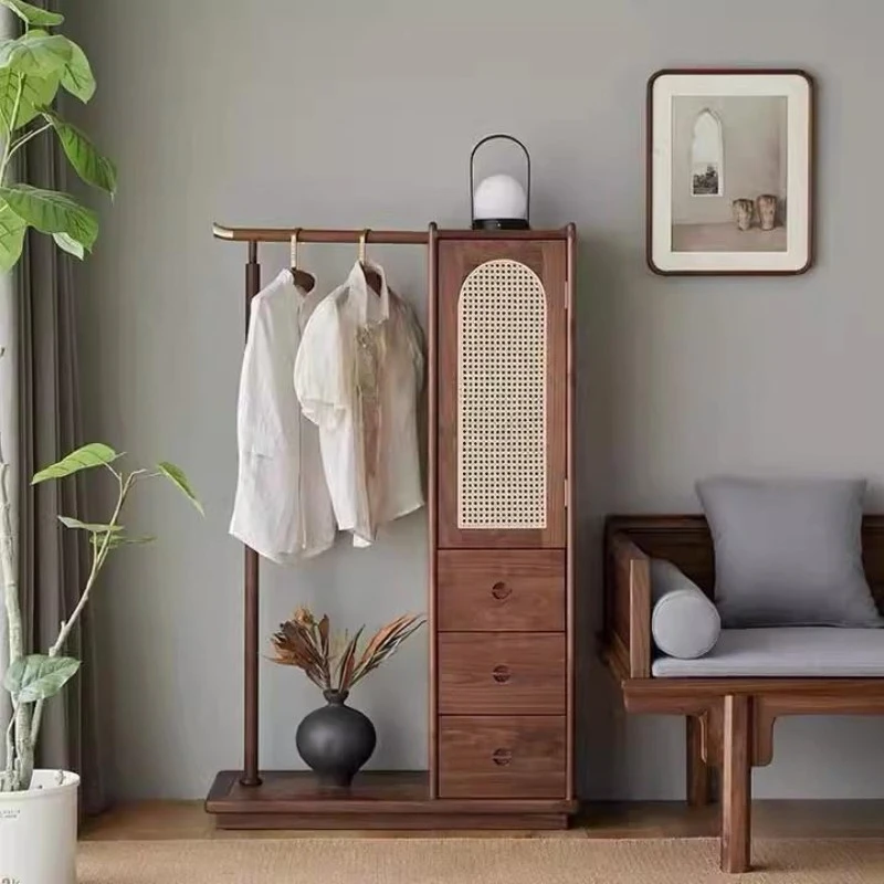 Black walnut solid wood Chinese coat rack multi-functional all-in-one hanging hanger