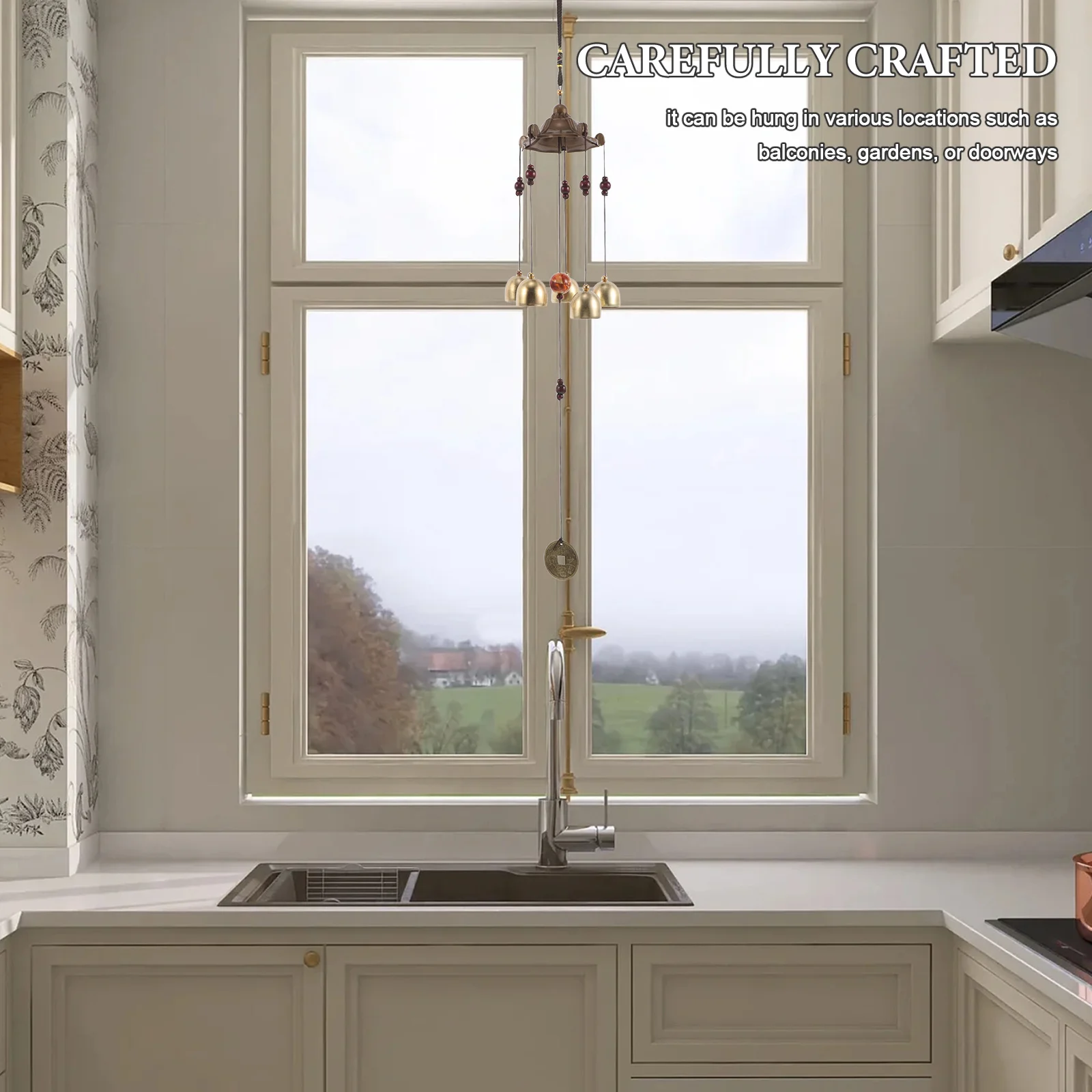 

Copper Wind Chime for Outdoor Use Weather Resistant Finish Alloy Hanging Bells Feng Shui Decoration Peaceful Sound Garden