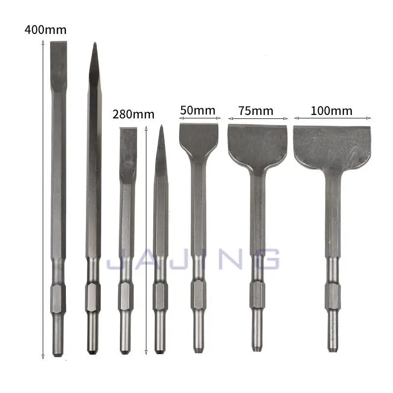 Broca de cincel de pala plana para mampostería y piedra de ladrillo de hormigón, martillo eléctrico con vástago hexagonal de 17mm, 1 ud.