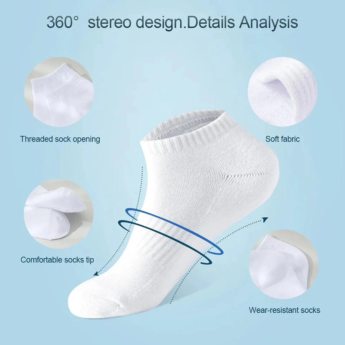 1/5 Pairs Unisex White & Black Thin Casual Low Cut Ankle Socks Athletic Running No Show Short Socks For Women and Men view 2