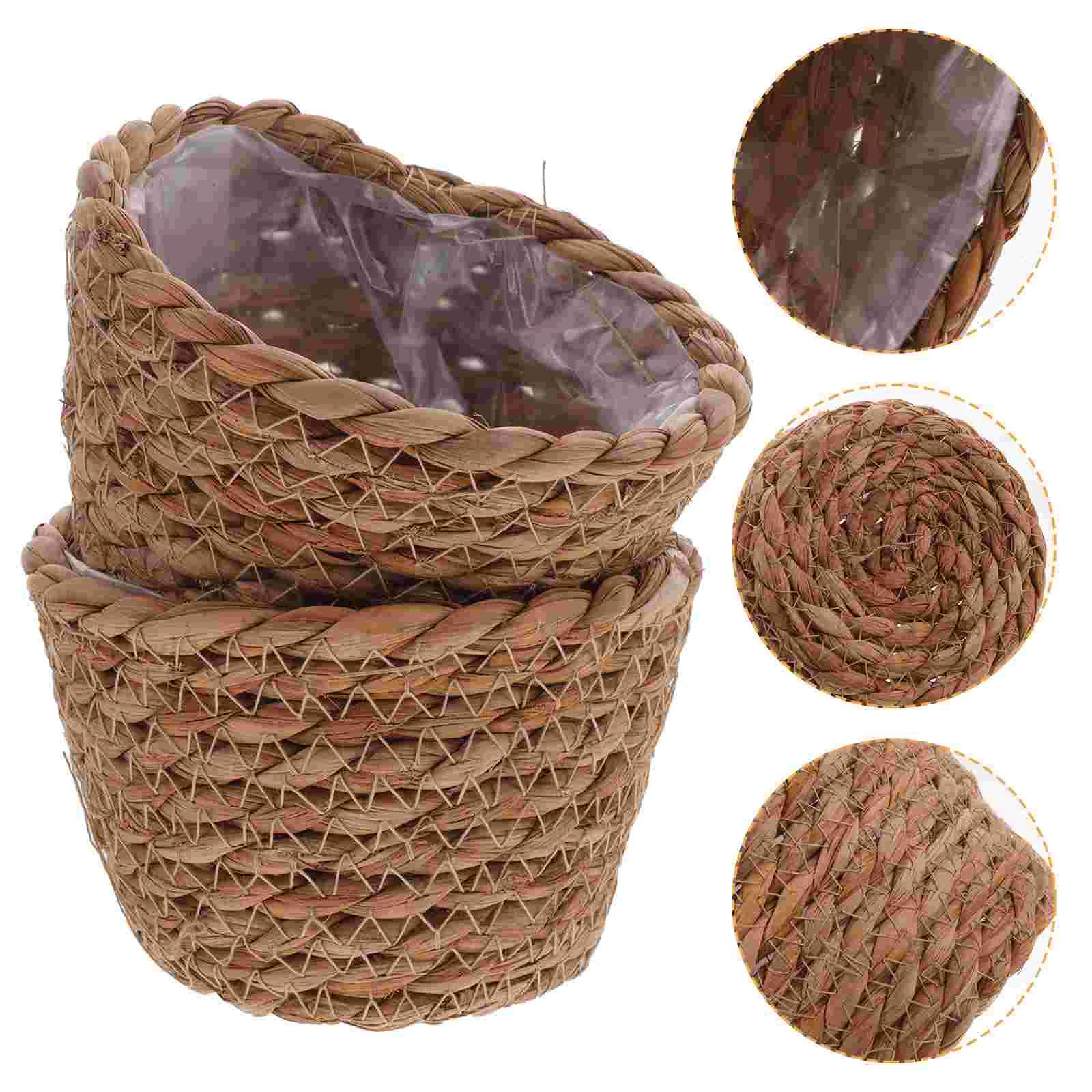 

2 Pcs Straw Flower Pot Plant Woven Basket with Liner Hamper Planters for Indoor Plants Baskets