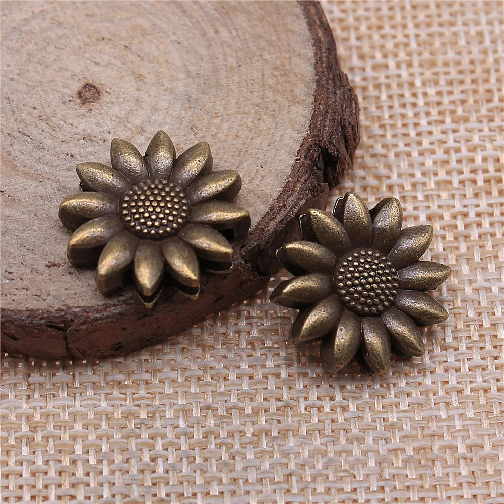 WYSIWYG 10pcs 19x19x5mm Antique Bronze Color Sunflower Wear Bracelet Beads Handmade Jewelry Findings For DIY Jewelry Making