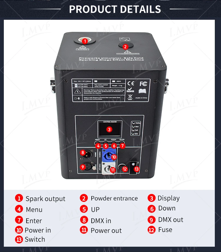 Imagem -04 - Máquina de Faísca Fria com Tela Lcd 750w Dmx Controle Remoto dj Palco Casamento Fogo de Artifício