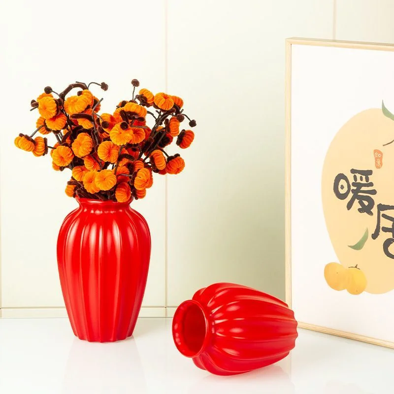 Festive New Year Decorative Vase with Red Berries – Artificial Flower Arrangement for Living Room, Creative Water-Reservoir Plan