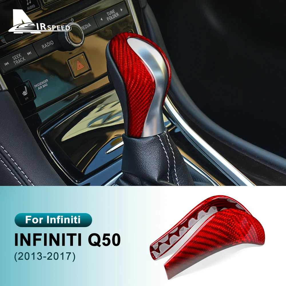 Real Hard Carbon Fiber Sticker For Infiniti Q50 2013 2014 2015 2016 2017 Car Gear Knob Shifter Cover Interior Accessories