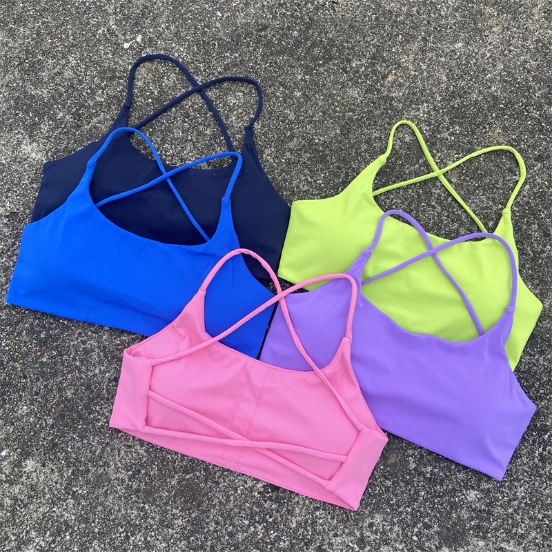 Damski biustonosz sportowy Seksowne paski krzyżowe Biustonosz fitness z tyłu Biustonosz o dużym wpływie Siłownia Joga Trening Crop Top Kamizelka Push Up Bielizna do biegania