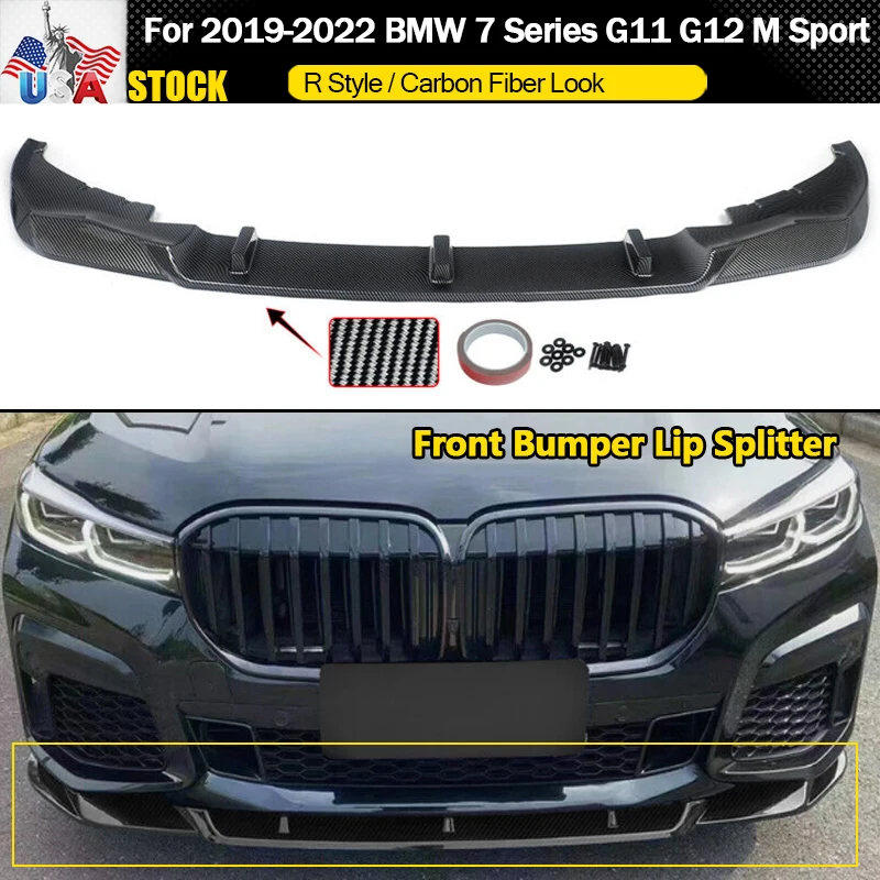 Front Lip Spoiler Compatible with 2019-2022 BMW G11 G12 740i 745e 750i M760i M Sport Carbon Look Front Bumper Splitter Magickit