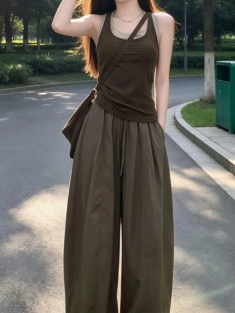 White Enhancing Casual Slim Fit American Style Women's Vest Top with Color Block Design Breathable Short Sleeveless Tank