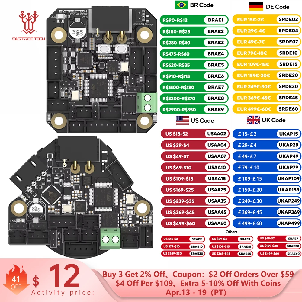 Carte d'extension BIGTREETECH EBB36 EBB42 CAN avec support Canbus PT100 et MAX31865 pour carte mère d'imprimante 3D Ender3 U2C Klipper