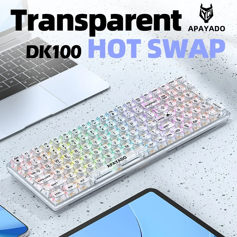 Imagem -05 - Apayado-teclado Mecânico Bluetooth Transparente Conexão com Fio tipo c Retroiluminação Rgb Conexão Tri-mode 2.4g Dk100