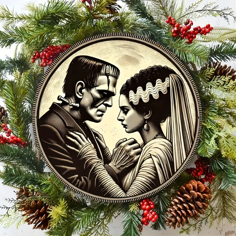 فن حائط من الألومنيوم للهالوين من Frankenstein & His Bride - ديكور مثالي للمنازل والمكاتب والحانات والمقاهي #6