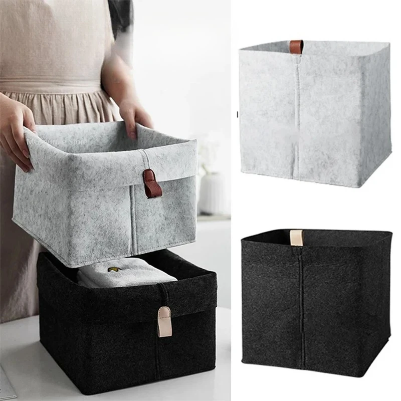 Felt Storage Basket Desktop Organizer Box Multi-Purpose Organizer Clothes Magazine Storage Black Grey Home Decor