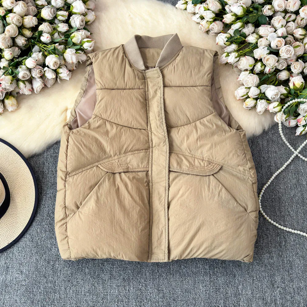 Autumn Winter Y2K Women Thick Warm Down Vest Harajuku Loose Jacket Casual Outerwear Short Waistcoat Windproof Coats