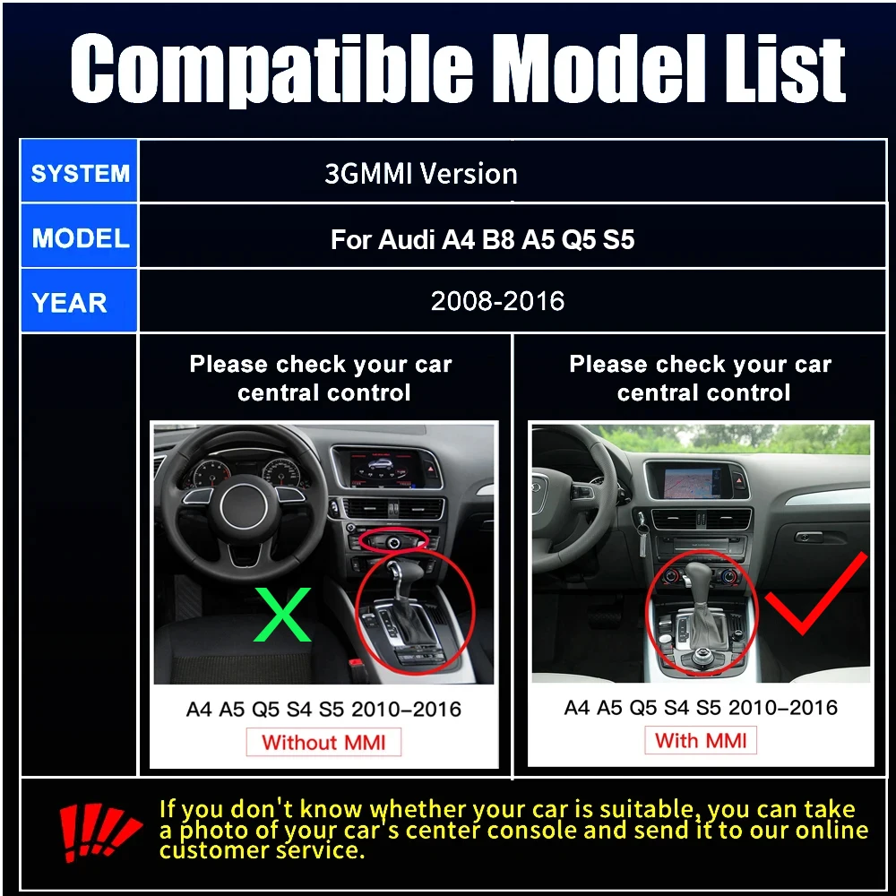 Carplay sem fio android auto para audi a4 b8 a5 q5 2009-2015 com mmi 3g com airplay espelho link navegação bluetooth