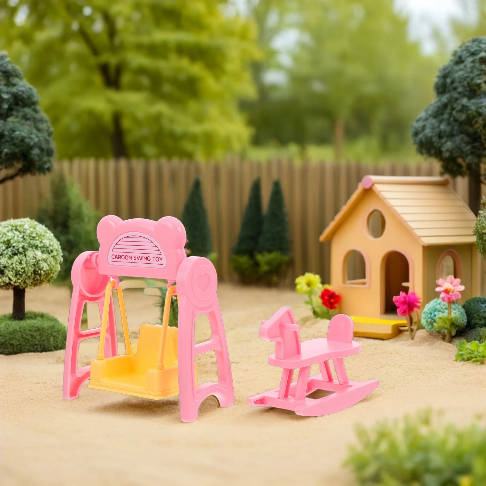 2 セット子供のふり遊びミニチュアドールハウス家具スイングロッキングホースクリエイティブ DIY 城アクセサリー