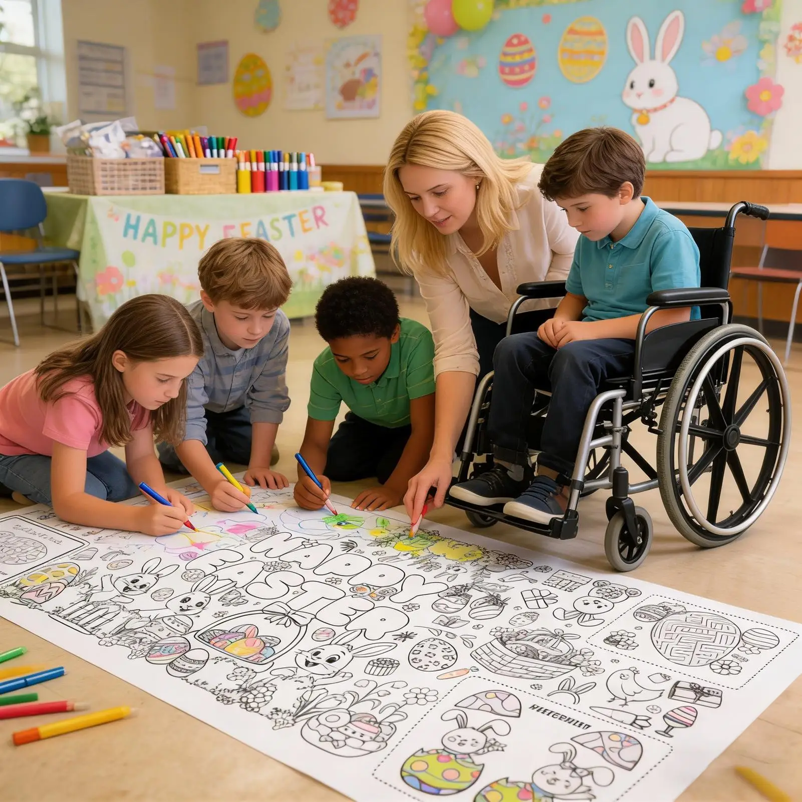 Pagina da colorare pasquale 30 x 72 pollici Impermeabile Decorazioni per la casa grandi fogli da colorare grandi per riunioni di famiglia di vacanze autunnali di Pasqua