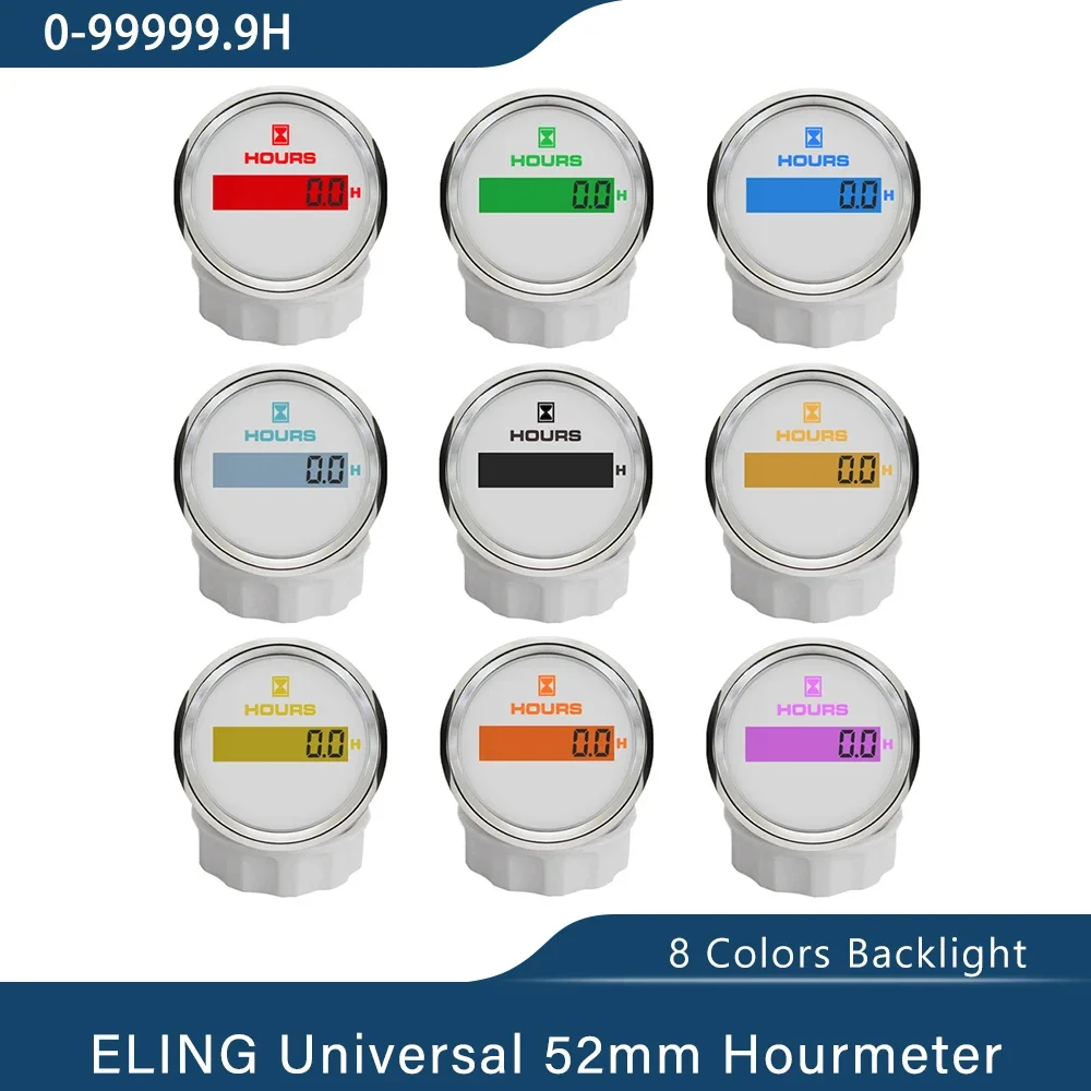 ELING Digital 52mm Hourmeter LCD Engine with 8 Colors Backlight for Car Boat Yacht Vessel Universal