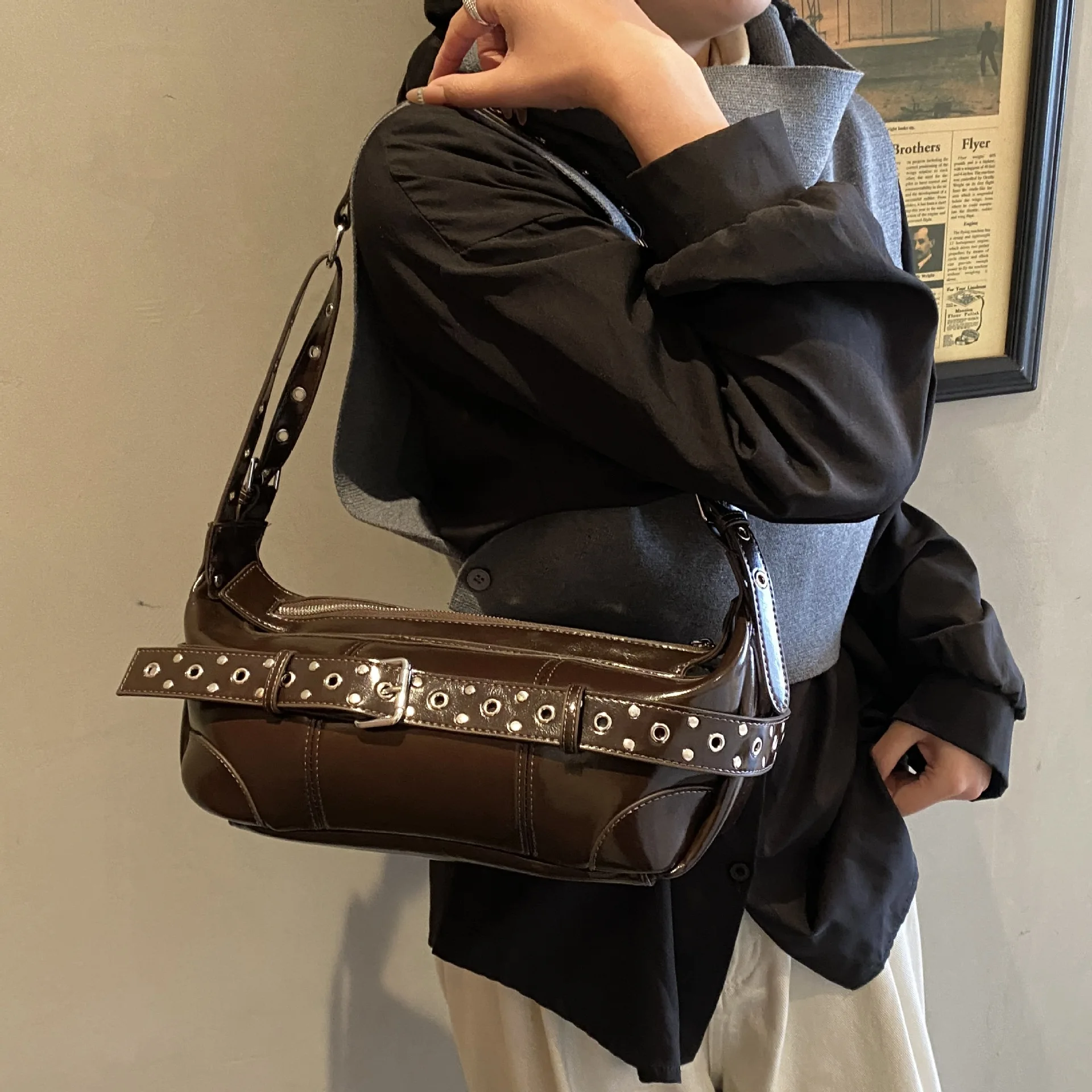 

2025 Luxe Underarm Bag, American Biker Top Handle Purse for Women, Edgy Shoulder Crossbody, Minimalist Day-to-Night Tote