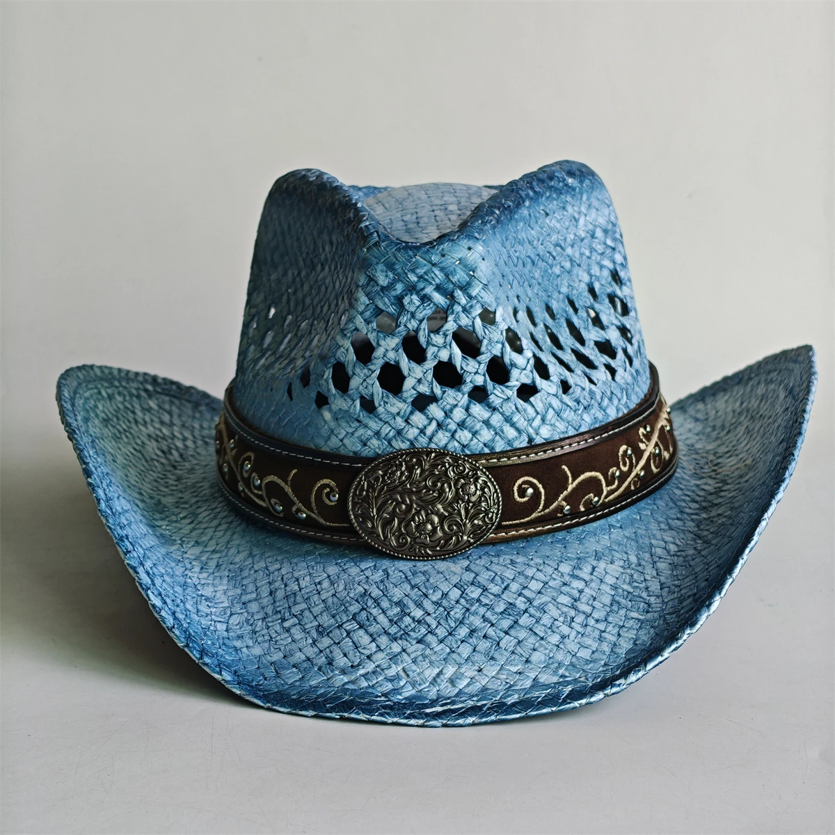 2026 Blue Gradient Straw Cowboy Hat for Women and Men – Western Sun Hat for Country Concert Rodeo and Cowgirl Outfits