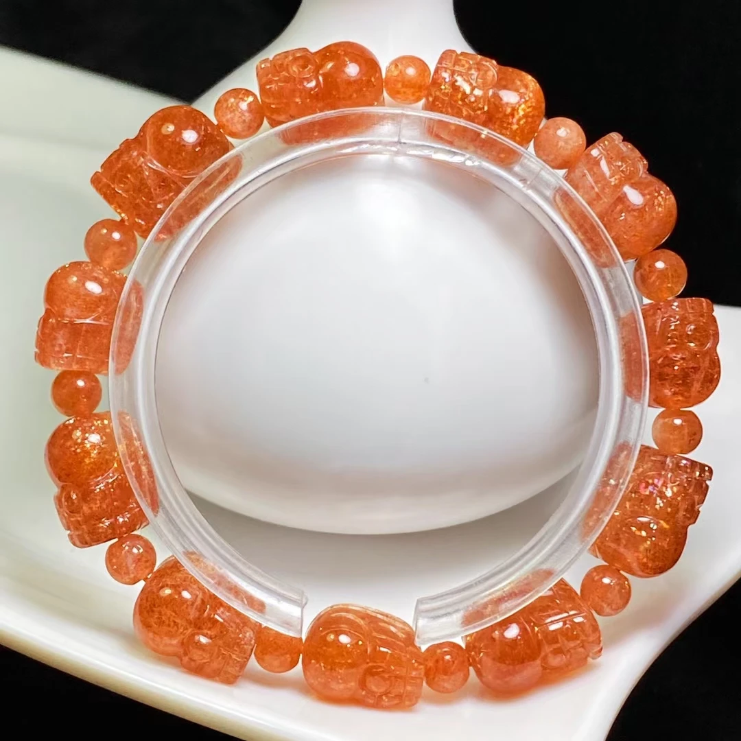 Natural Arusha Orange Strawberry Quartz Sunstone Bracelet Orange 9*9*13mm Pi Xiu Clear Round Beads Crystal Women Men AAAAAA