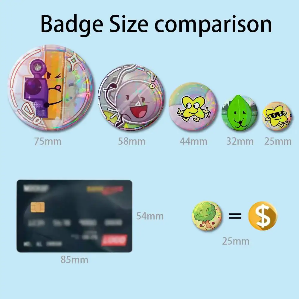 BFDI Battle for Dream Island Badges 25 32 44 58 75 mm Round Cosplay Pin Bag Decor Fans Collect Friends Gifts Brooch Souvenir