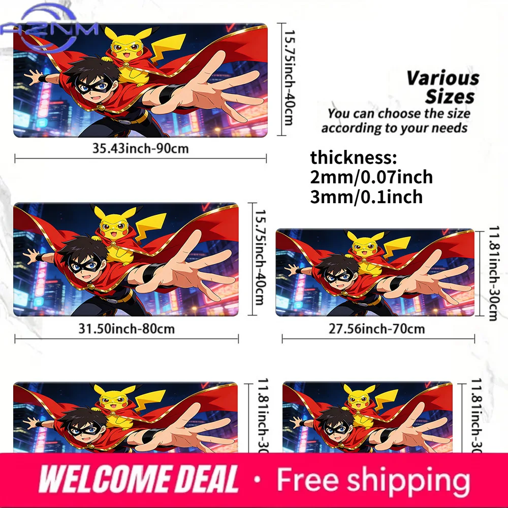 Superhero Ash & Pikachu City Night Gaming Mouse Pad Non-Slip Desk Mat
