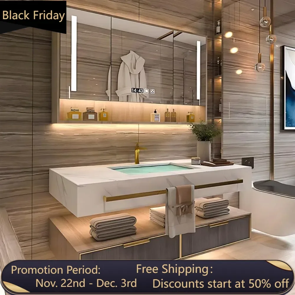 Bathroom Vanity with Sink - Floating Bathroom Vanity Includes Modern Metal Luxury Style,Wall Mouted Cabinet with Towel Hanging