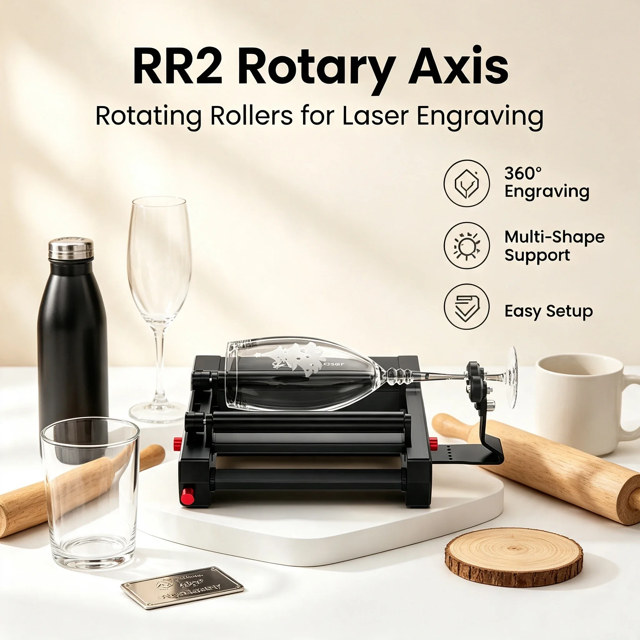 AlgoLaser Rotary Roller Laser Engraver Axis Attachment For Cylindrical Engraving Tools Compatible Most Laser Engraving Machines