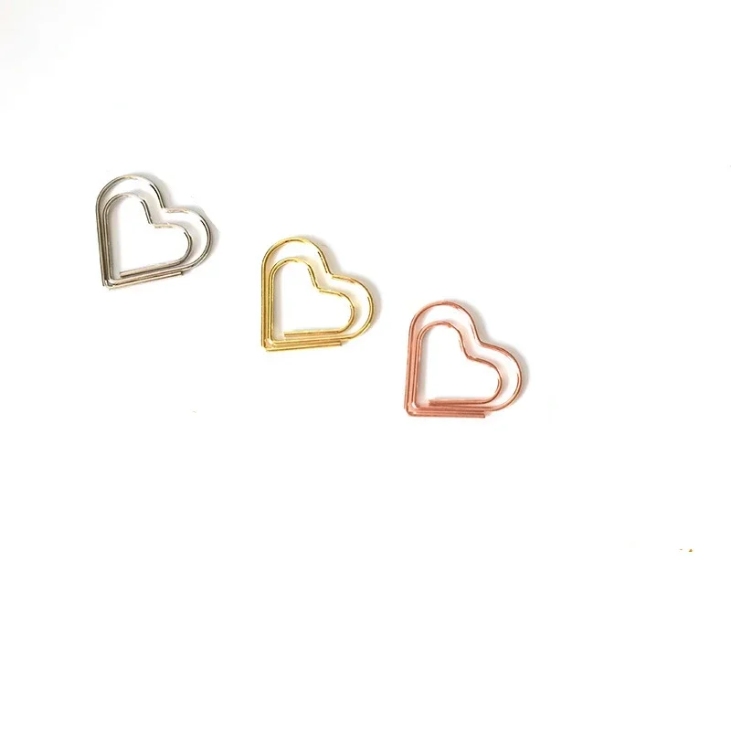 50pcs/set Metal Hearts Paper Clips Mini Binder Clip Bookmark Book BindingNote Decor Stationery School Office Binding Supplies