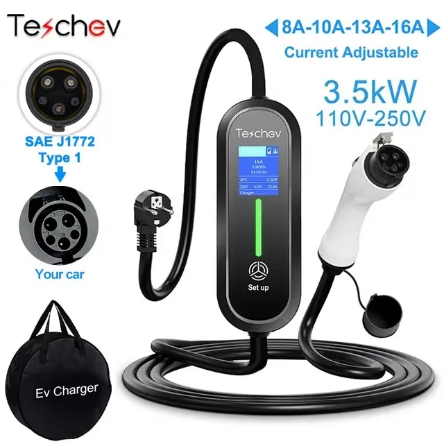 Teschev 220V draagbare EV-oplader Type1 16A oplaadkabel Wallbox EVSE Type2 laadstations voor elektrisch voertuig
