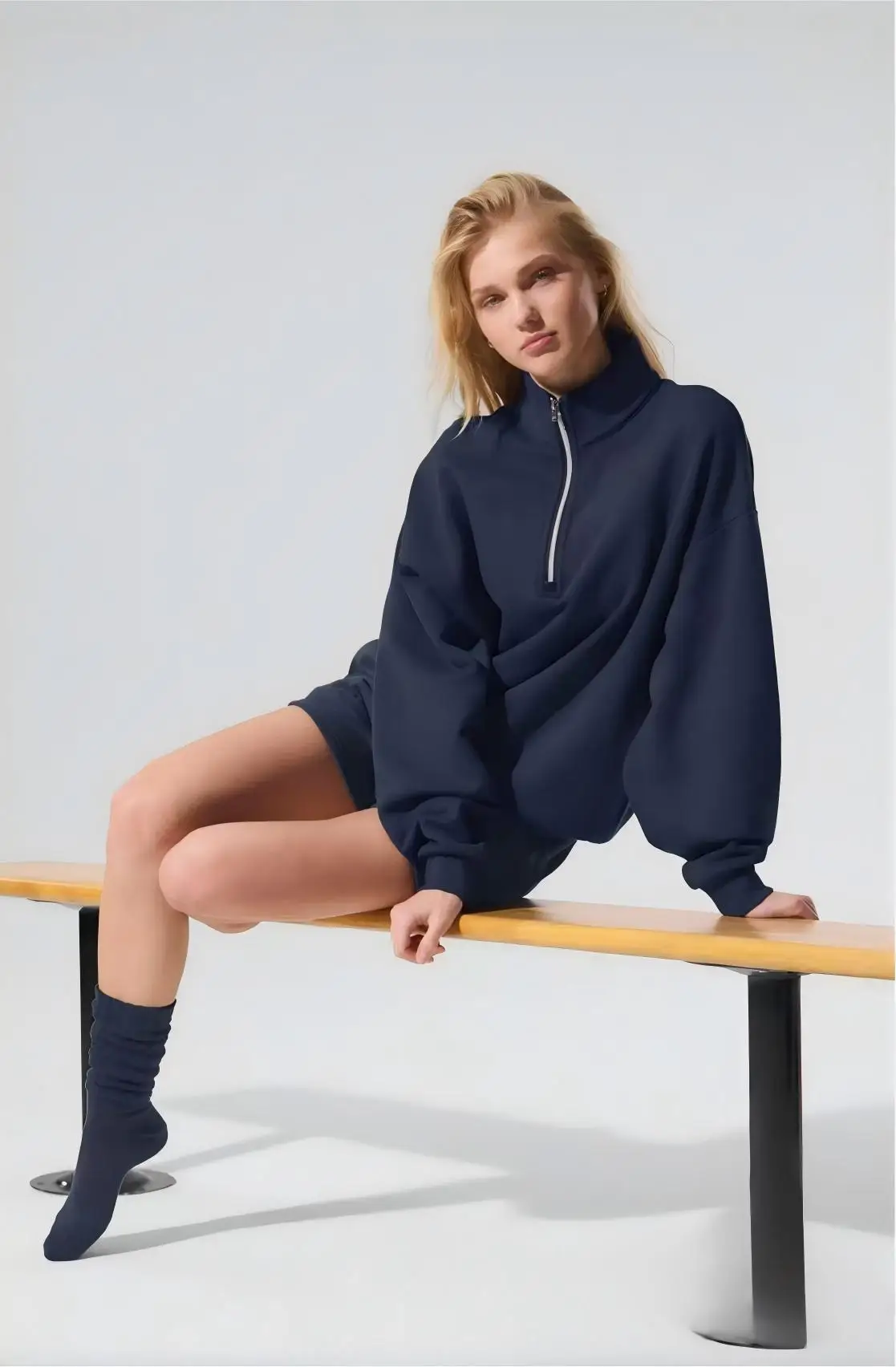 

Unisex Winter Fleece Sweatshirt Thick Warm Stand Collar Zip Jacket Loose Fit Sport Top Casual Fitnes Outerwear for Men and Women